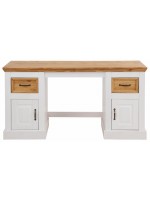 Escrivaninha de madeira branco lavado e cera -  2 portas e 2 gavetas | England